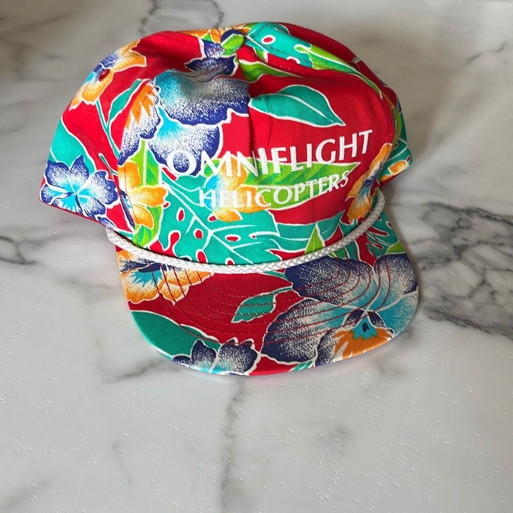 Vintage San Sun Cotton/Poly  Floral Tropical Hawaiian Corded SnapBack Hat OS